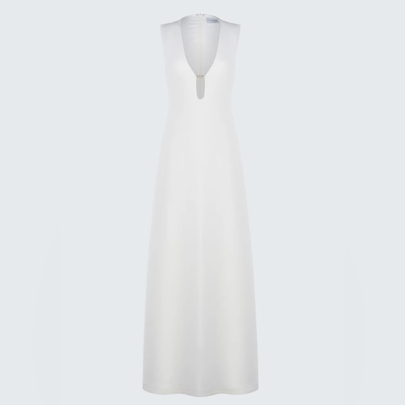 Halston Renee long dress gown in chalk white formal wedding size 8 M worn 1 hour - Picture 6 of 9